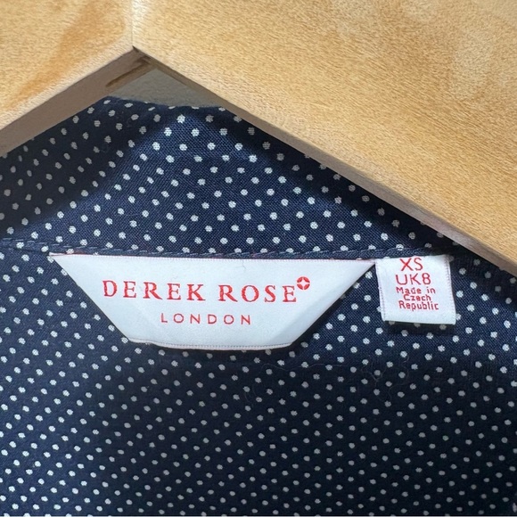 Derek Rose Cotton Batiste Navy Polkadot Print Pajama Set Size XS 100% Cotton - Picture 9 of 16